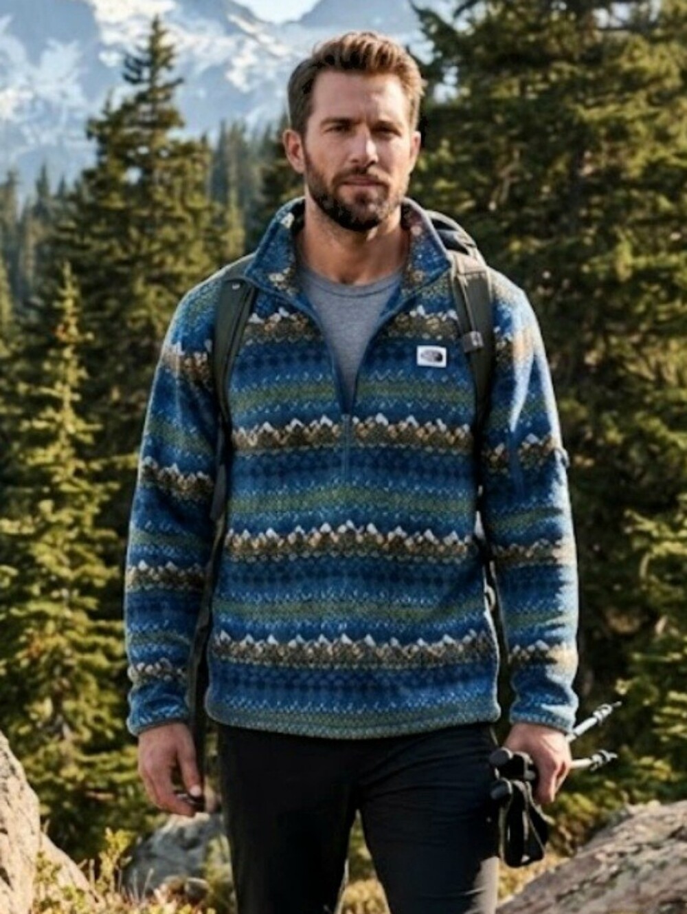 The North Face Mens Gordon Lyons Blue Fair Isle 1/4 Zip Fleece Pullover XL